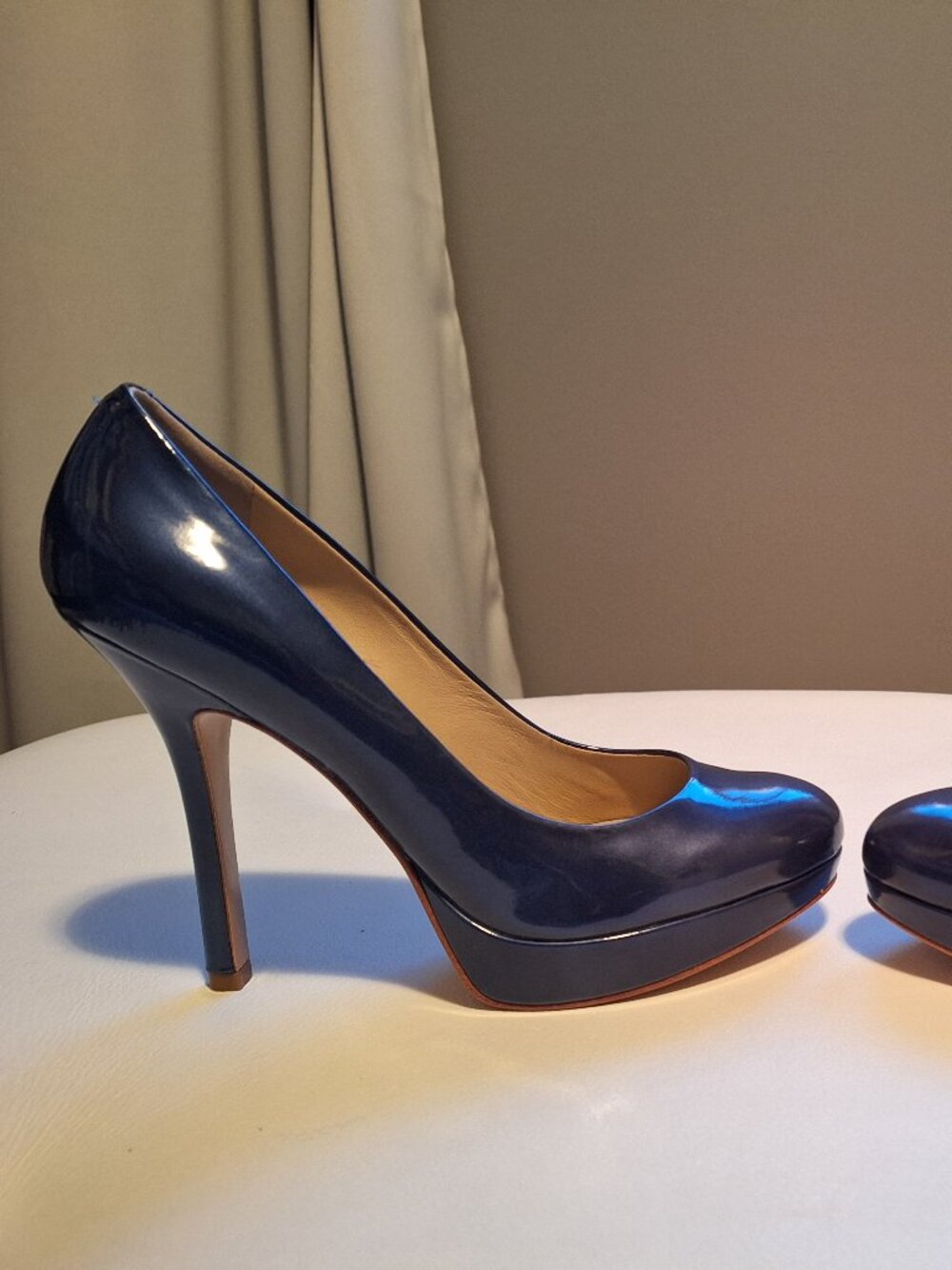 Joan & David cobalt blue platform heels